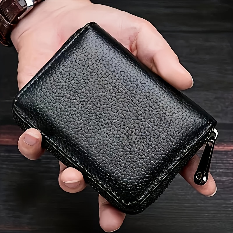 Sleek Men's Faux Leather Wallet - Casual Black Card Holder with Secure Zipper Coin Purse, Transparent Compartments for Credit & Debit Cards, Ideal Everyday Accessory