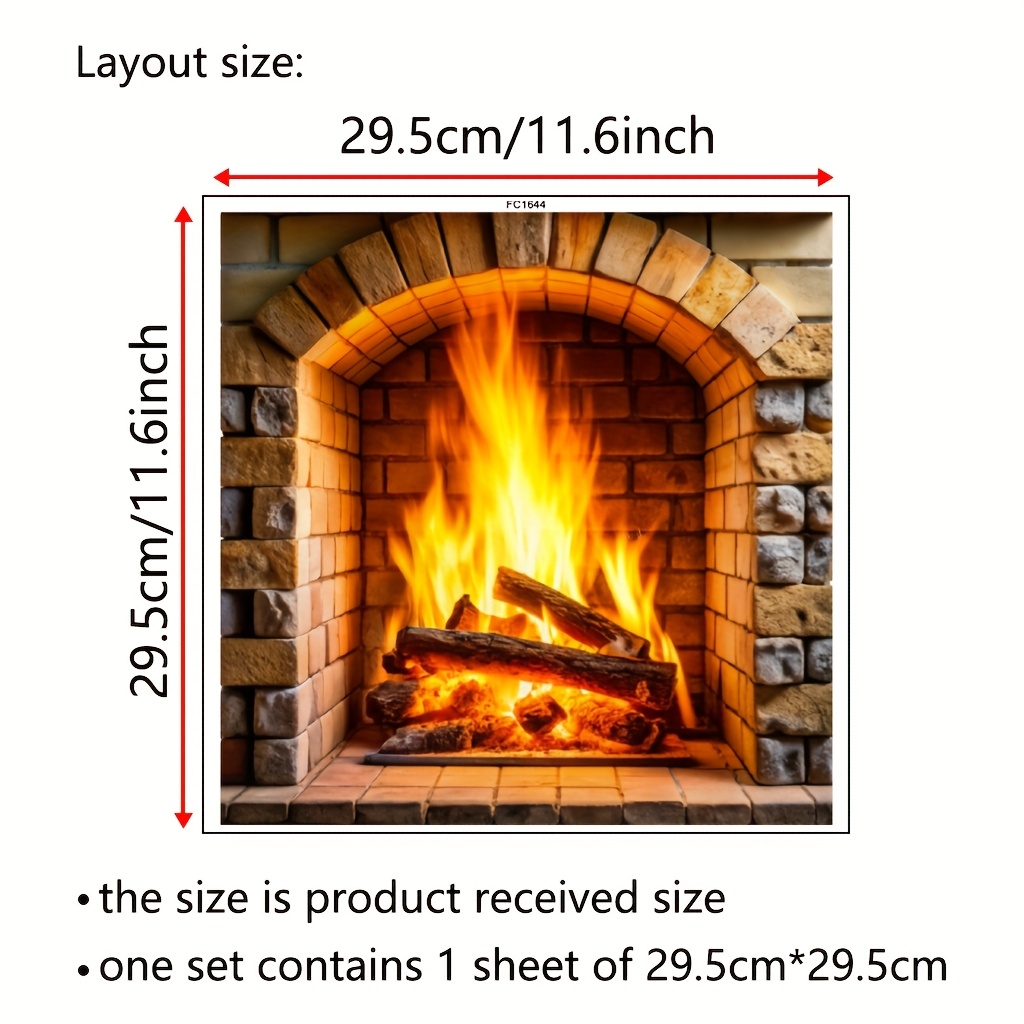 Image of 1 Realistic Flame Fireplace Wall Sticker - Self-adhesive Vinyl Brick Fireplace With Warm Glow, For Decor, Reusable Winter Heating, Fireplace Decoration, Festive Holiday Decor, Durable Decoration
