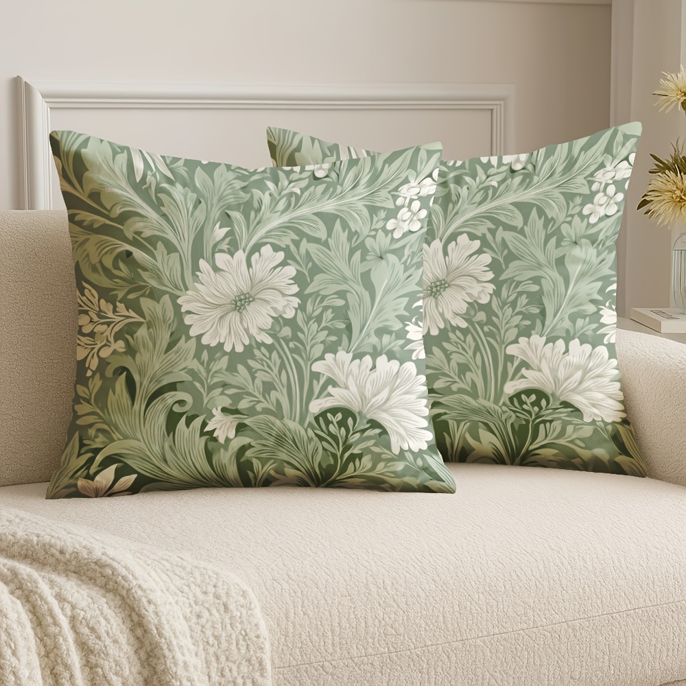 TEMU 2d Flat - 2pcs Throw Pillow Covers, Classic William Design, Soft Sage Green And White Cushion Cases, 18x18 Inches/ 45x45cm Square Decor For Sofa