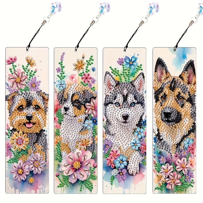 

Diy Diamond Painting Bookmark Kit - 4 Adorable Dog Designs With Sparkling Crystal Charms, Beginners, Ideal Craft Set For Home, Office & School, Kits, Handcrafts