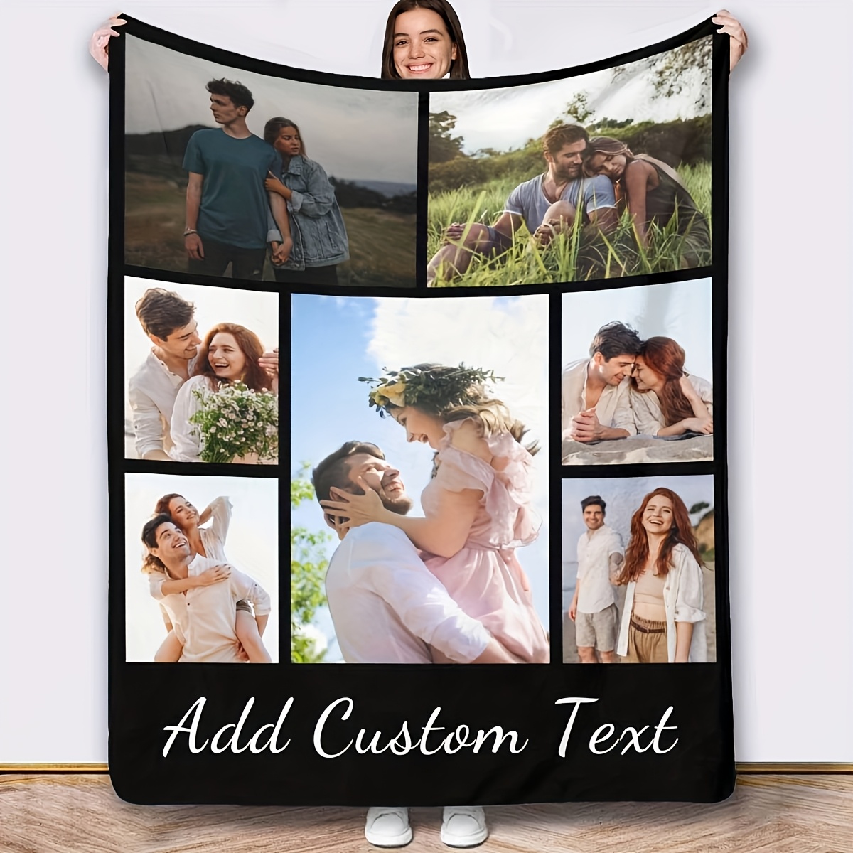 TEMU 1 Personalized Flannel Blanket Gift For 7 Or 8 Photos And Text – A Unique Personalized Gift For Christmas, Anniversaries, And Birthdays. A Soft