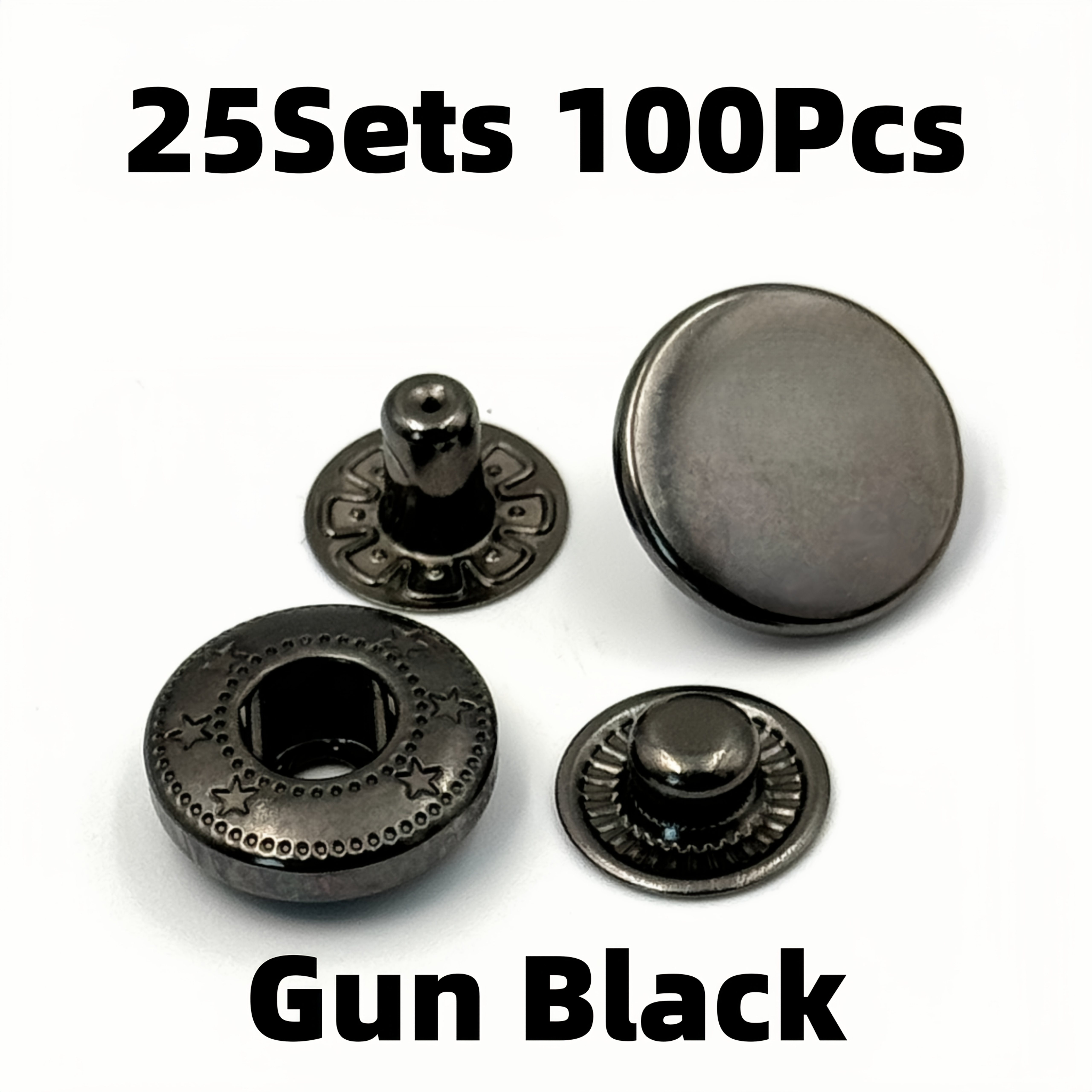 Image of 25 Sets Of 100 Copper Metal Snap Buttons, 15 Mm Metal Fasteners, Suitable For Crafts, Clothing, Jackets, Jeans, Bags, Wallet Making, Diy Wallet Making