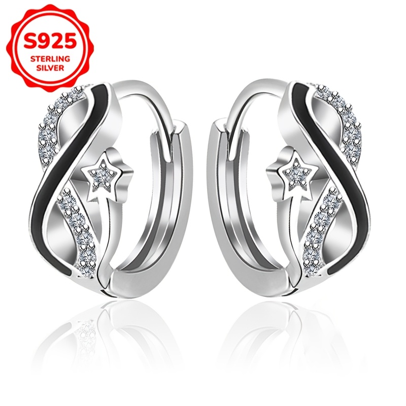 

A Pair Of Creative Women's Earrings With 8-shaped Resin Inlay And Synthetic Zirconia Fashion Earrings, 925 Silvery 2.6g, Suitable For And Summer Hot Items