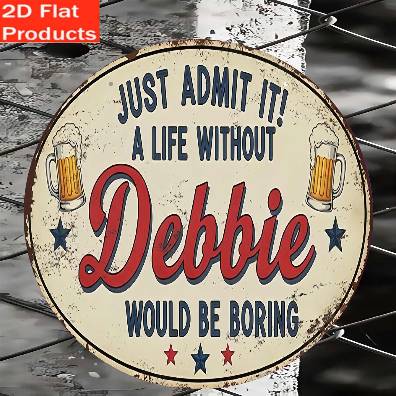 TEMU 2d Flat 1pc Wooden Retro Sign, "life Without Boring!" Gift Sign, Floral Sign, Wooden Sign, Wreath Decoration, Wall Decoration, Home Decoration,