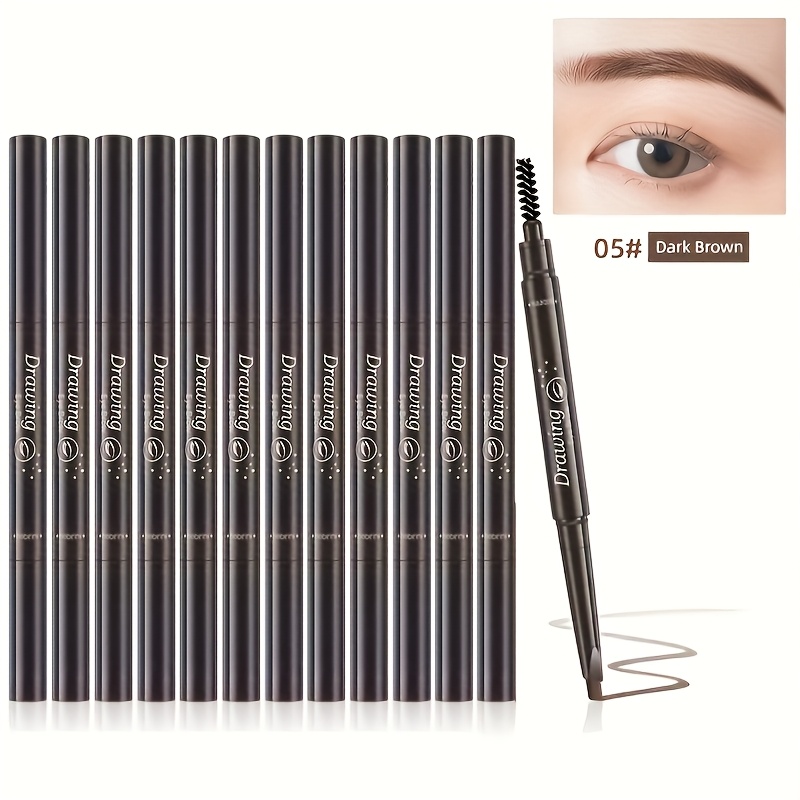 TEMU 12 Pack Double Headed Eyebrow Pencil Waterproof 5- Makeup Double Headed Automatic Eyebrow Pencil Waterproof Long Effect Simple Eyebrow Pencil And Eyebrow Brush