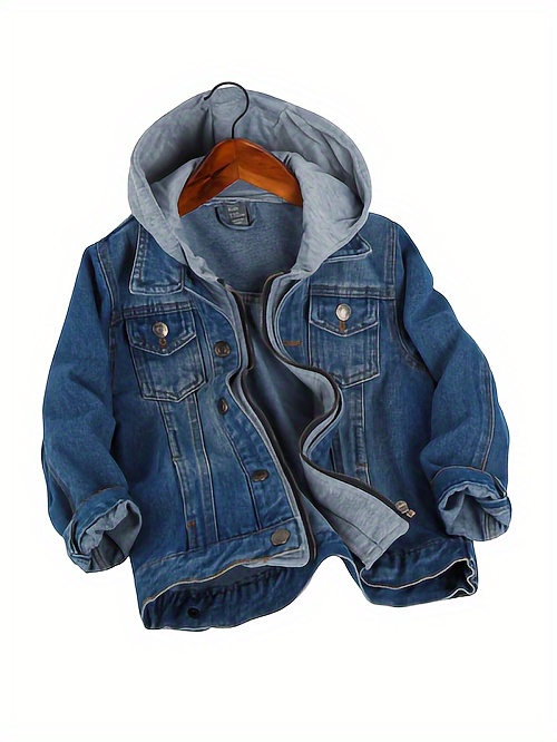 kid boys jean jacket hooded denim casual zipper outerwear