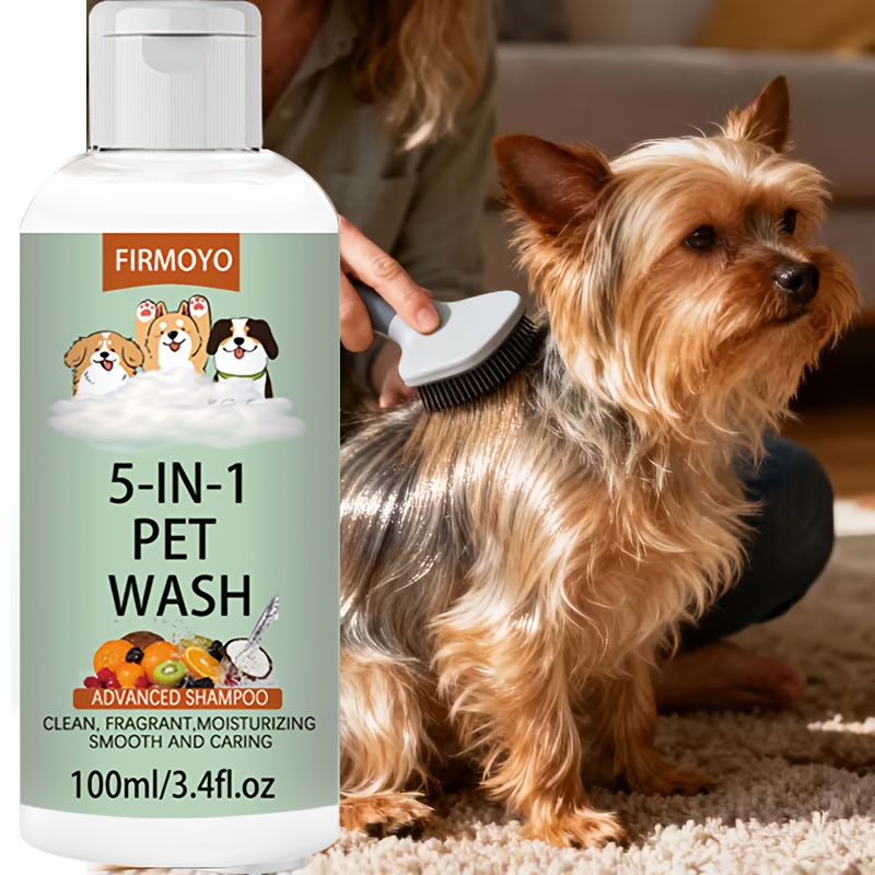 5-in-1 Pet Shampoo & Conditioner 100ml/3.4fl.oz Gently Nourishes Your Pet's Coat, Cleansing, Smoothing and Moisturising for a Fresh, Long-lasting Fragrance. Leaves Fur Softer, Shinier and Easier to Brush. Suitable for Cats and Dogs.