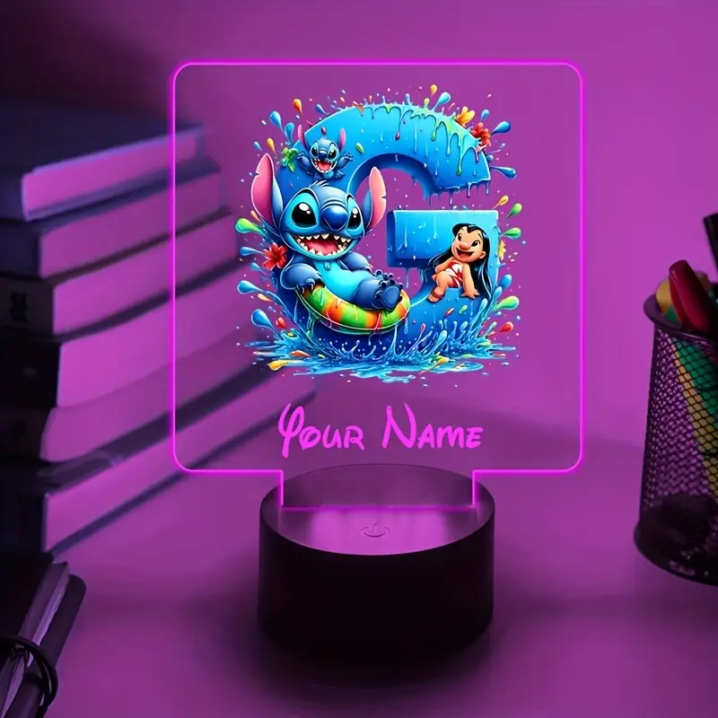 a personalized acrylic night light featuring a cartoon design of disneys and with customizable with a name color changing led table lamp for usb or batteries a usb cable batteries not included suitable for decorating bedrooms living rooms and other spaces Product details 3