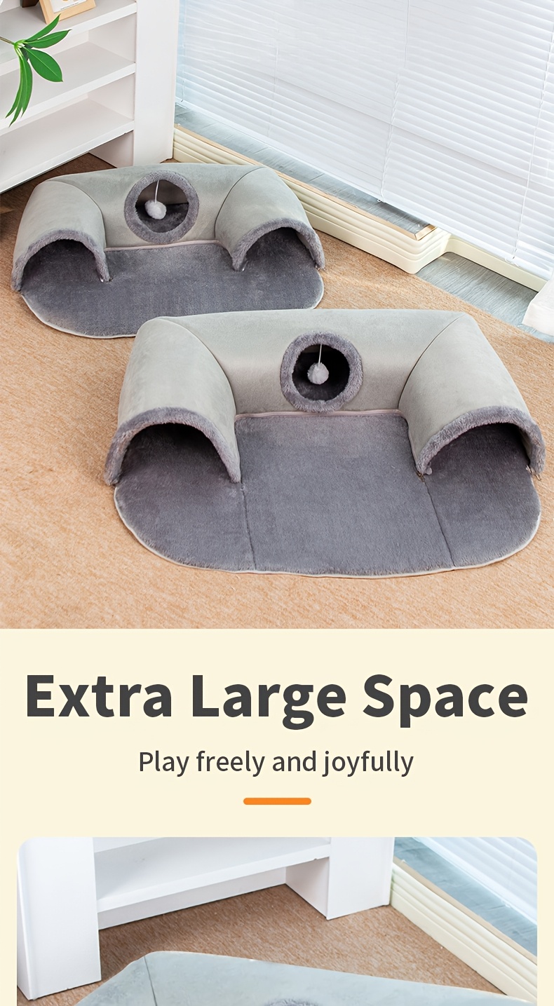 Knusse Pluche Tunnel Bed voor Kleine Huisdieren, Ideaal voor Gebruik Binnenshuis met Katten en Konijnen, Voorzien van een Ruime Afneembare Mat, Perfect voor Cavia's, Konijnen en Kittens