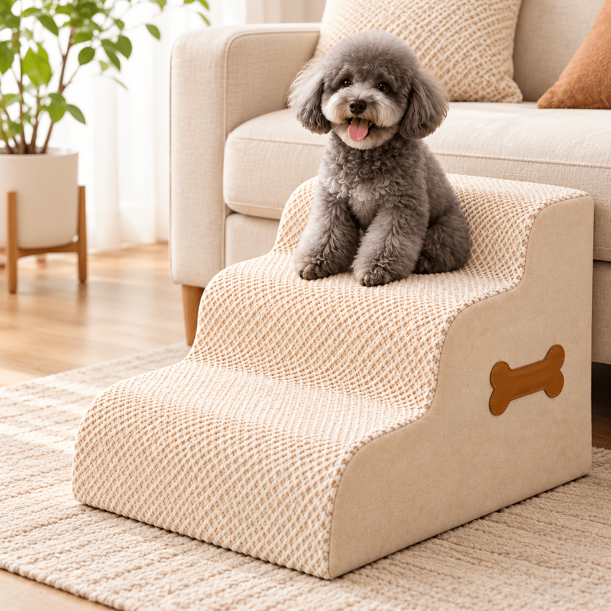 TEMU 3 Step Dog Stairs Non-slip Stable Thick Foam Dog Steps For Small Dog Pet Ramp For High Bed Sofa Couch Removable And Easy To Clean