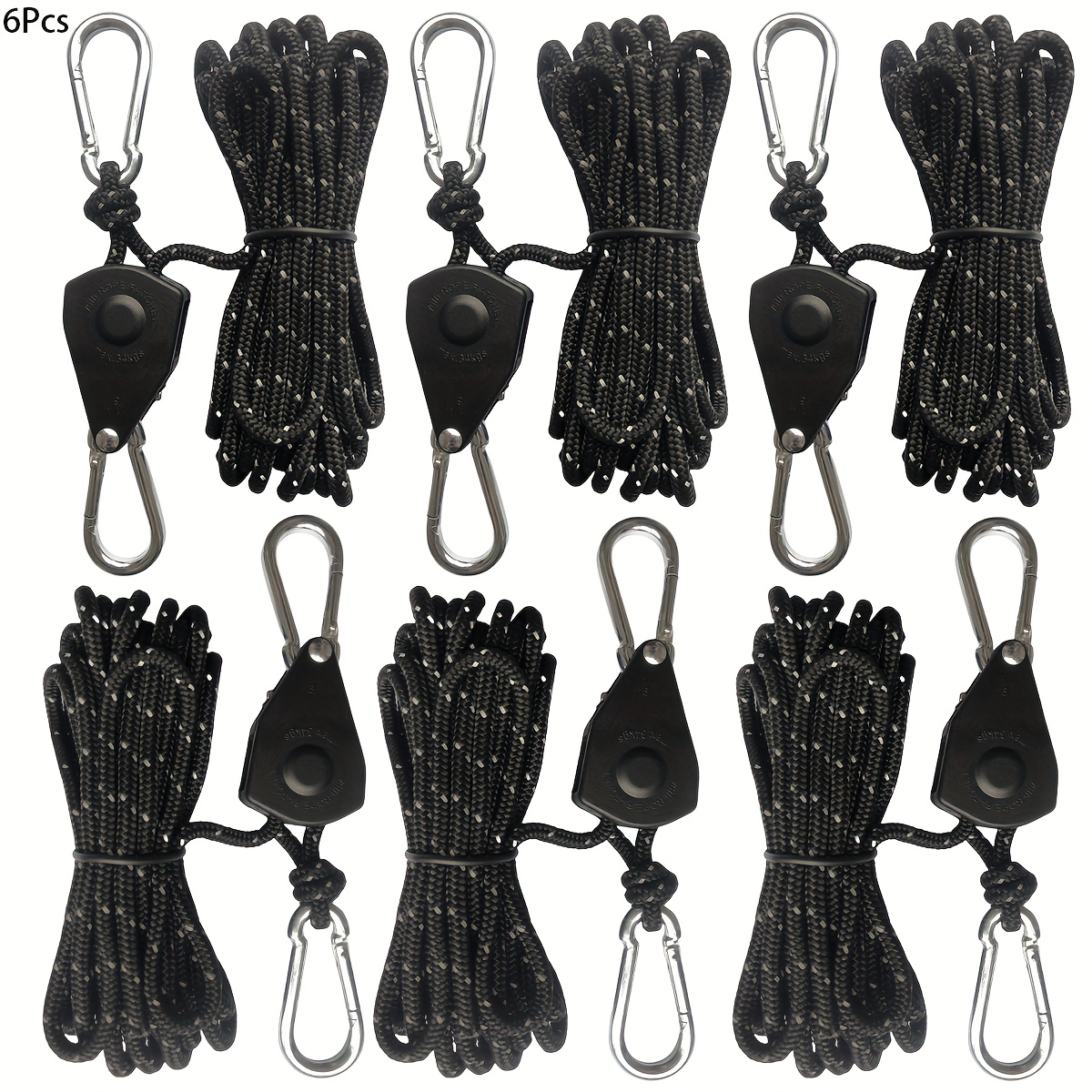 TEMU 6-pack Rear Placement Polyamide Tent Tie Down Ropes With Ratchet Hangers, Pulley Tightener Fastening Wind Rope Buckles For Camping And Awnings