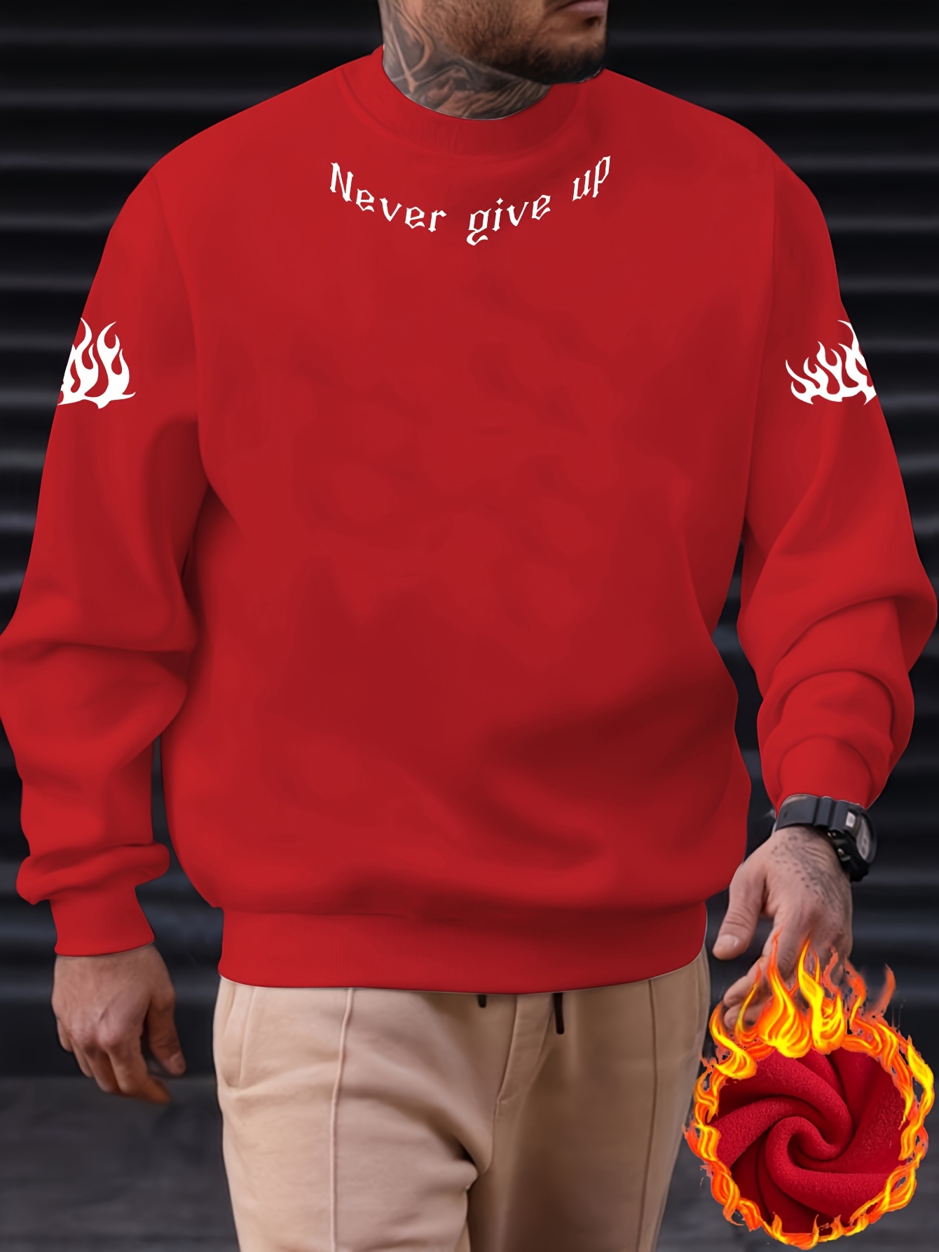 mens casual crewneck sweatshirt never give flame graphic Temu