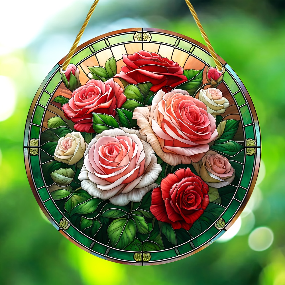 ステンドグラス パネル サンキャッチャー お花 フラワー