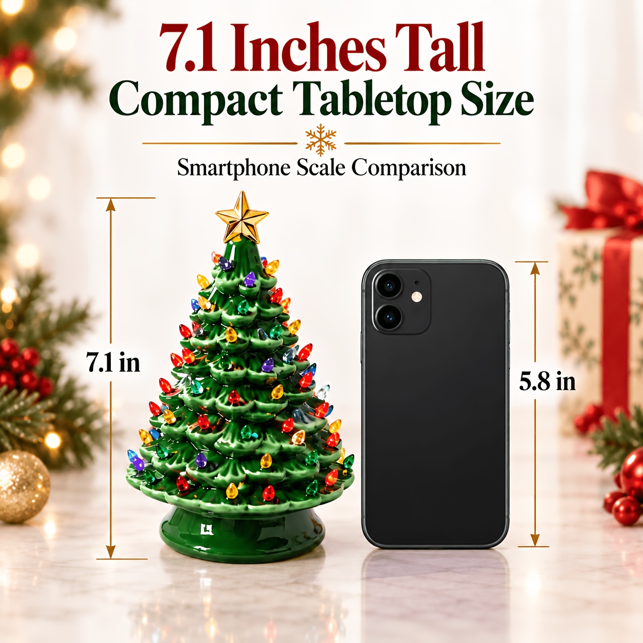 TEMU Tabletop Christmas Tree Decor, Resin Christmas Tree With Colorful Lights And Star Topper, Vintage Christmas Decorations For Home, Living Room,
