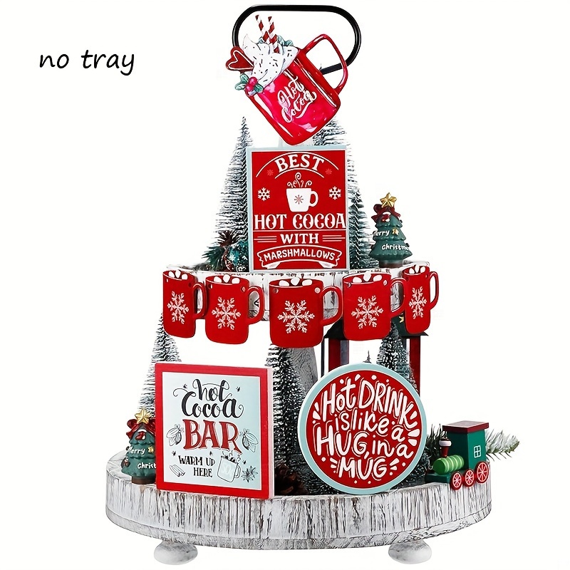 

14+ Christmas Hot Bar Wooden Decor Set - Decoration Signs, Mug , Stand & , No Required, Centerpieces For & Decor - Complete Kit For Seasonal Entertaining