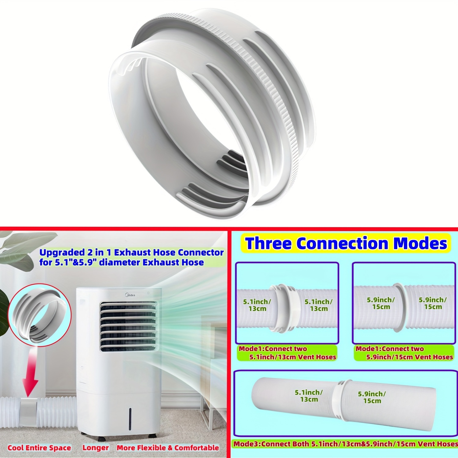 Image of Upgraded Portable Air Conditioner Universal Exhaust Hose Connector, Universal .1inch (5inch) And 6inch (5.9inch) Hoses, Compatible With Clockwise And Anti-clockwise Threads Hose