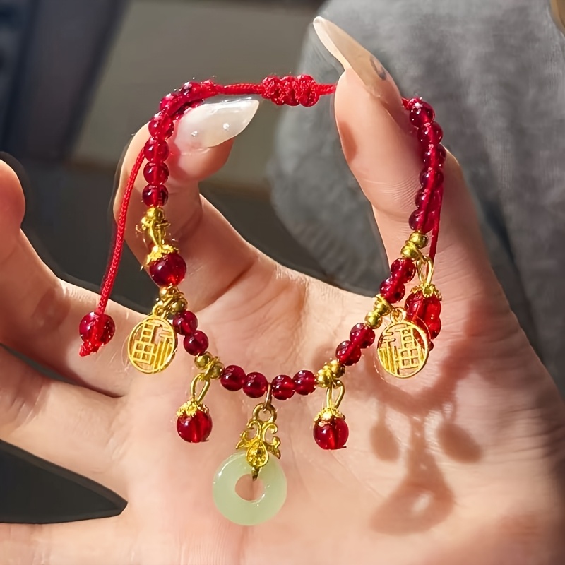 TEMU A Chinese-style Red String Blessing Pendant Safety Buckle Bracelet, A Niche High-end Adjustable Bracelet For And Couples With