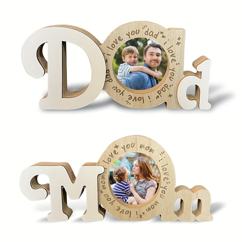 

1 Pc Wooden Picture Frame With Dad Papa Mum Patterns, Family Photo Holder, Ideal For Mother's Day, Father's Day, Home & Office Decor, Sentimental Christmas Gift