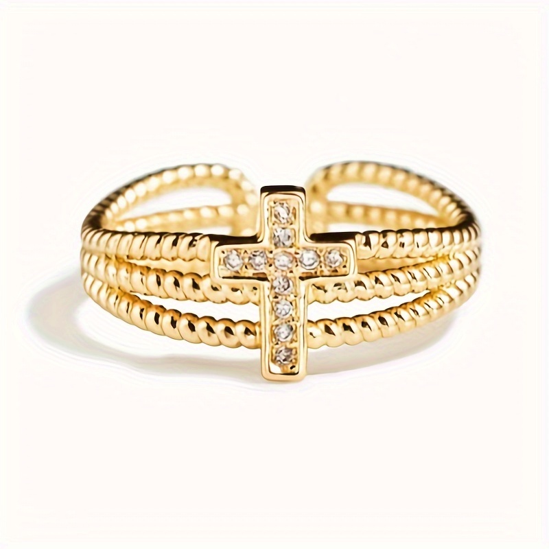 Simple And Stylish Three-layer Cross Adjustable Ring For Women, Perfect For Parties, Daily Casual Wear, And Anniversary Jewelry