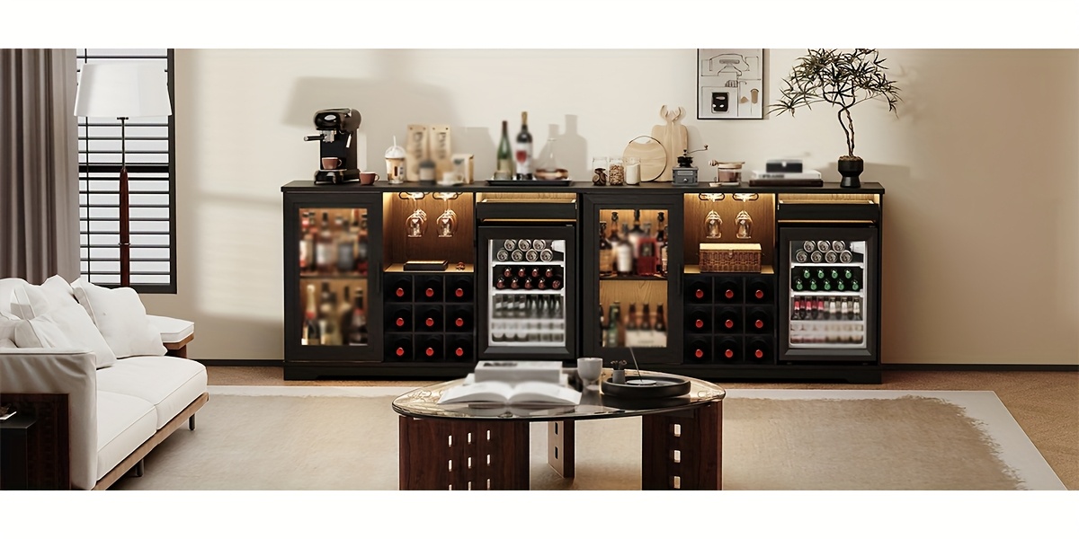 Bar Cabinet with Refrigerator, Motion Sensor, 3-Color LED Light, Glass Rack, Wine Rack, Large Storage Capacity, Mini Fridge Cabinet, Coffee Cabinet