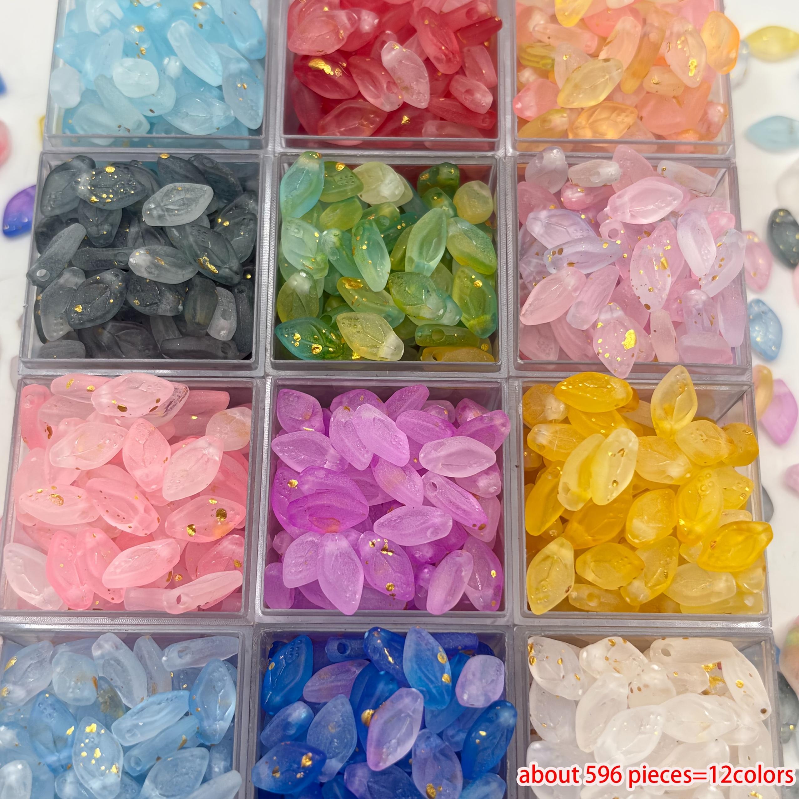 TEMU 596pcs 12 Colors Of 10x6mm Gradient Leaf Acrylic Beads, Each Individually Packaged. Decorative Beads For Making Necklaces, Bracelets, Earrings,