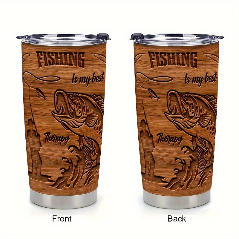 

20oz Stainless Steel Fishing Set - Double-walled, Vacuum Insulated Travel Coffee Cup With Animal Print & Lid - Bpa-free, Shatterproof For Car & Outdoor Use, Skinny, Cups