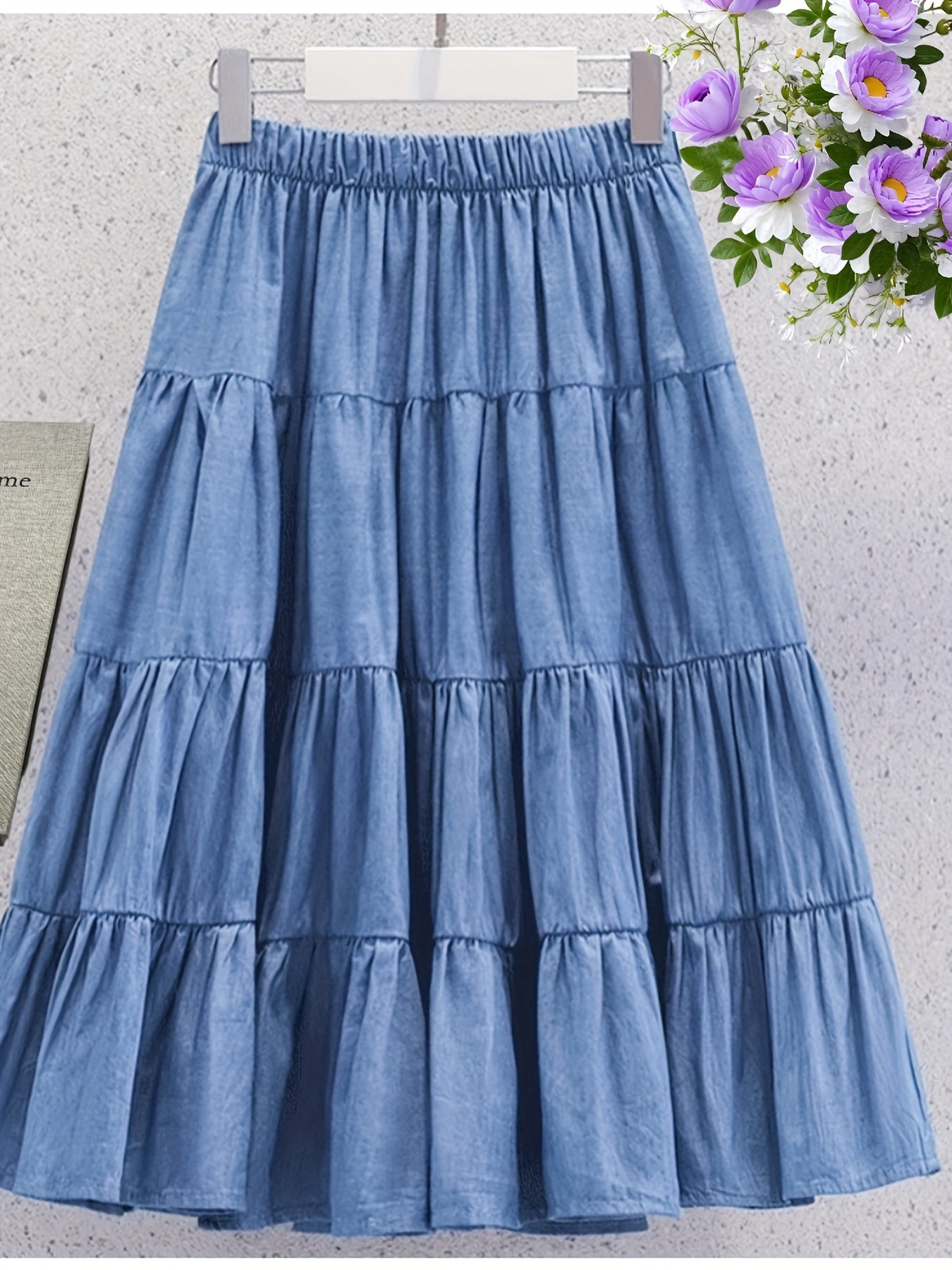 girls blue skirt autumn winter   return cake skirt casual   midi fashion pleated childrens skirt half skirt
