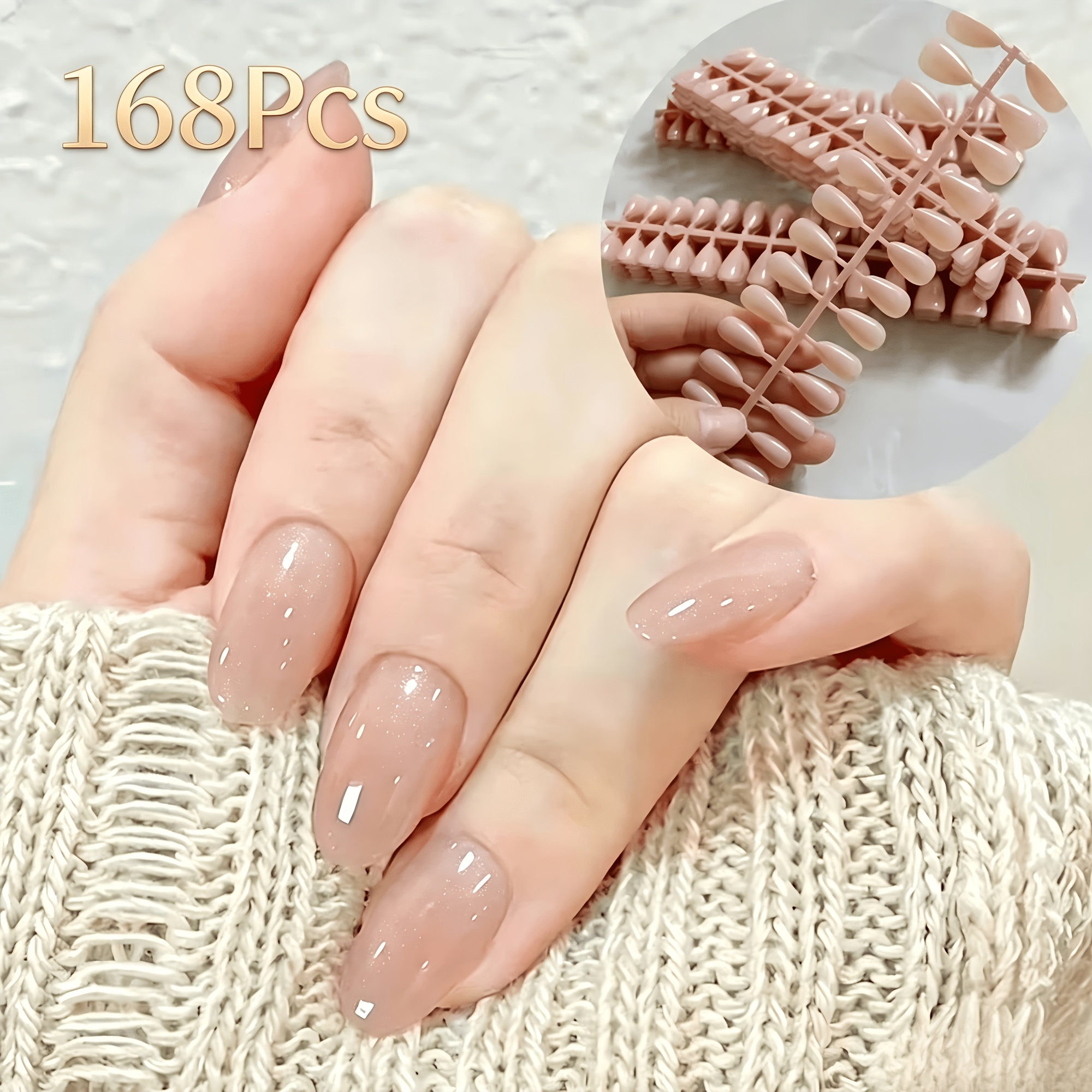 TEMU 168 uñas postizas nude cortas de , blancas delicadas, para uso diario, ideales para el trabajo, color nude, que se a todo
