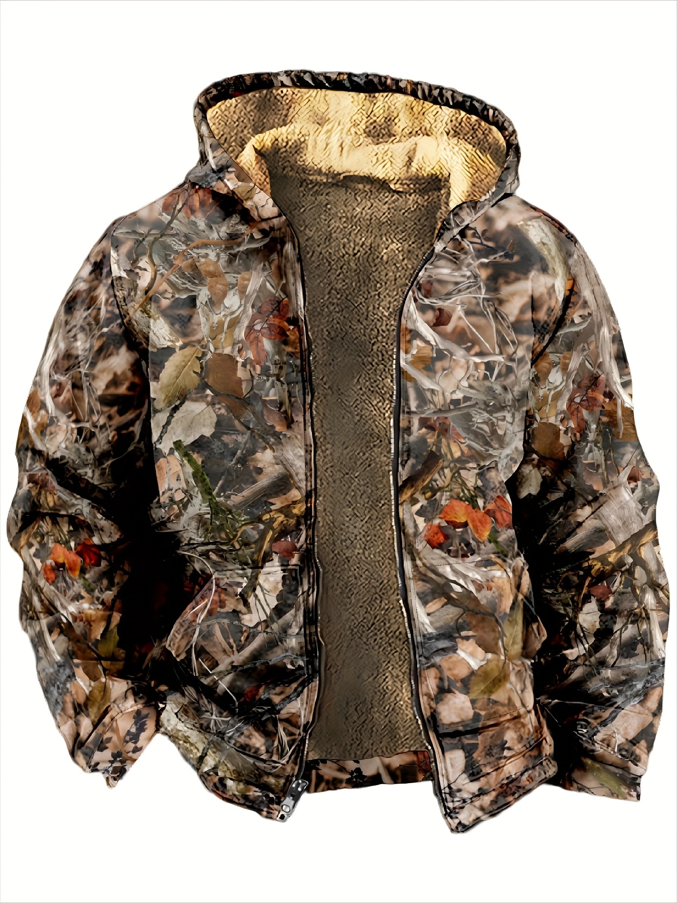 Printed -Lined Mature Men's Autumn/Winter Casual Fashion Zip-Up Hooded Daily Warm Sweatshirt Jacket, Easy to Match Outerwear