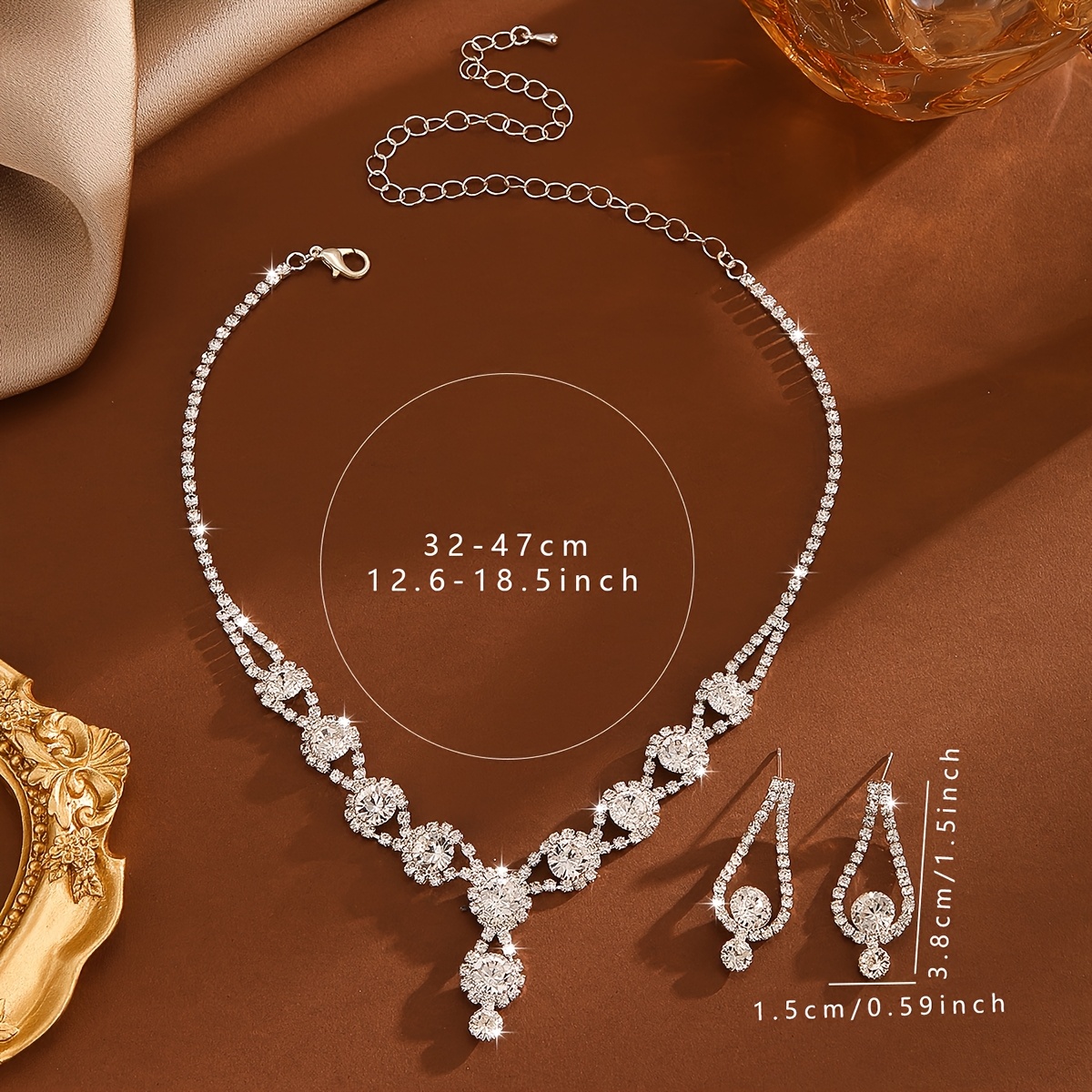 Copper Rhinestone Studded Necklace Set for Women