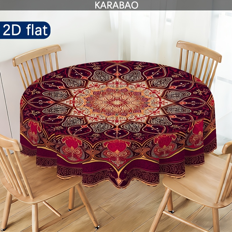 TEMU A Luxurious Red Patterned Round Tablecloth, Featuring Exquisite For Outdoor Use, Perfectly Enhances Your Dining Table And Home Environment. It