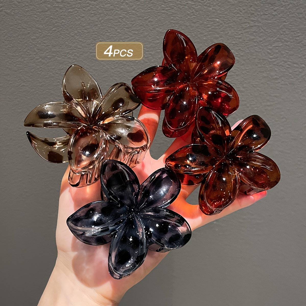 Image of 4pcs Lemon Vintage Flower Hair Clips For Girls - Geometric Hair Accessories In Mixed Colors For Everyday & Casual Wear, Half-up Ponytails & Braids