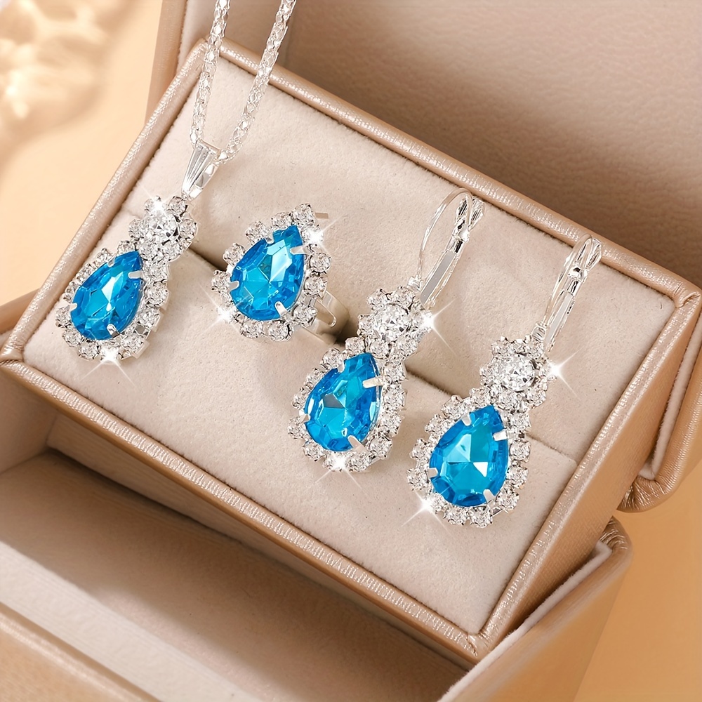 

4pcs/set Elegant Holiday Feng Shui Drop-shaped Women's Jewelry Set, And Jewelry Set, 1pc Necklace+1pc 2pcs Earrings, Jewelry Set For Sisters, Suitable For All Women