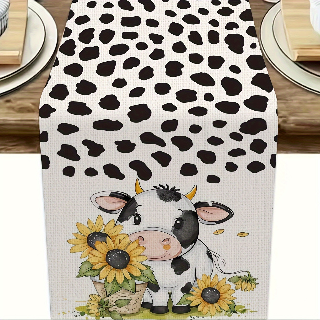 

Farmhouse Cow Print Polyester Table Runner - , Rectangular Decor For Indoor/outdoor, Seasonal Holidays & Parties