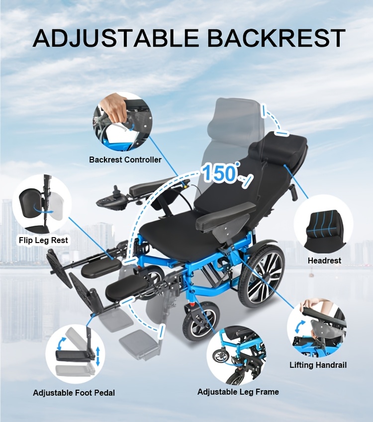 full reclining carbon   heavy duty electric wheelchair adults elderly foldable power   n   lbs manual adjustment for backrest leg supports 12ah lithium battery with 9 3 mile range 264 lbs   large storage bag Product details 0