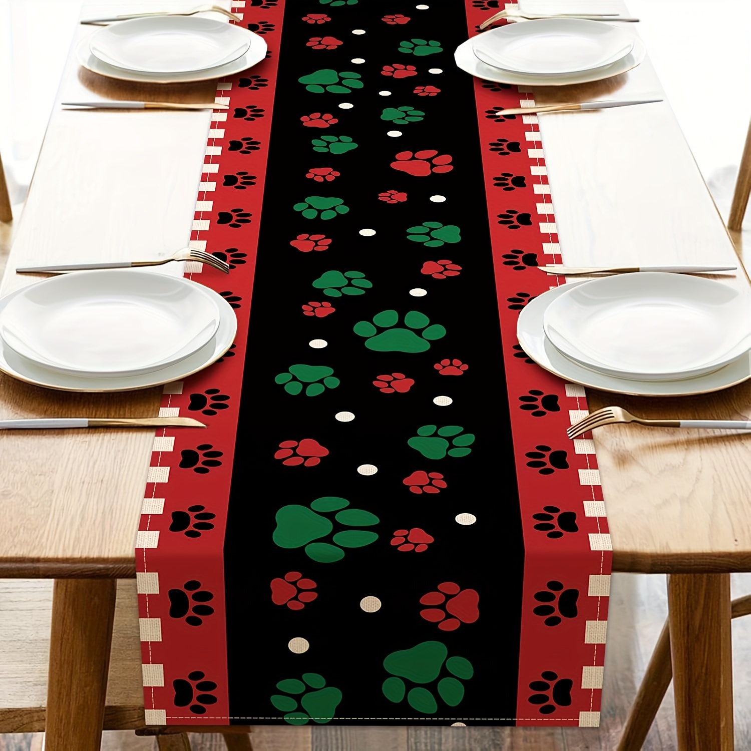 

1pc, Christmas Table Runner, Red Black Kitchen Dining Table Decor Gifts, Holiday Burlap Home Decoration Indoor Outdoor Party Supply