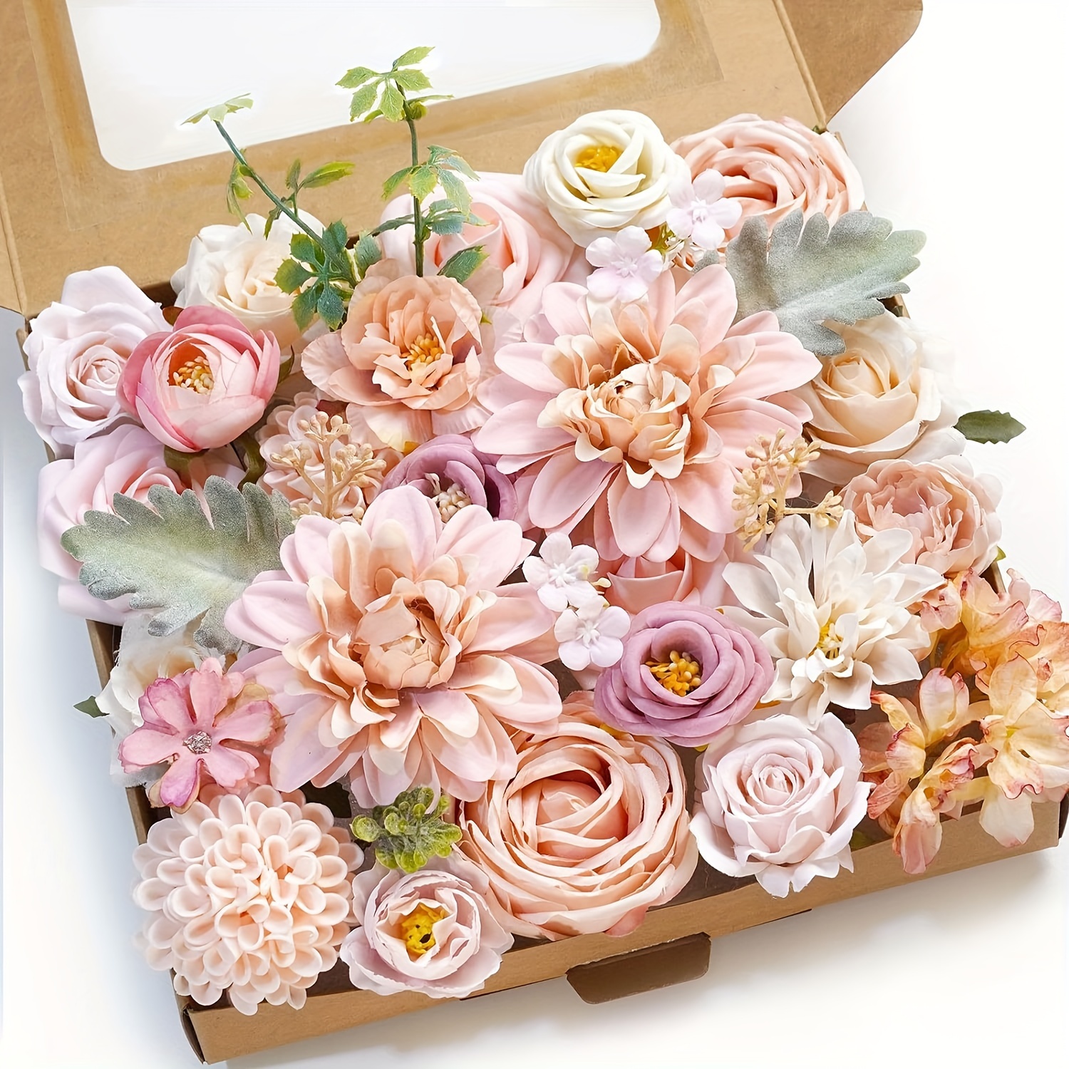 

1pc, Artificial Flower Box Set With Silk Artificial Flowers, Used For Piece Cake Decoration, Wedding Bouquet, Boutique, Home Decoration (pink) Valentine's Day Spring