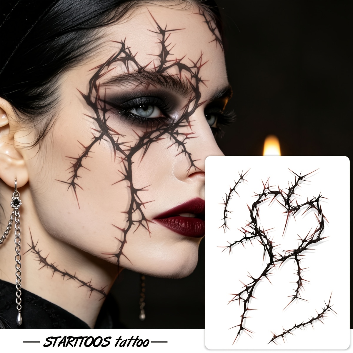 TEMU Halloween Individual Heart Vine Pattern Halloween Makeup Halloween Costume Party Gift Face Arm Neck Clavicle Waterproof Tattoo Sticker 1pc