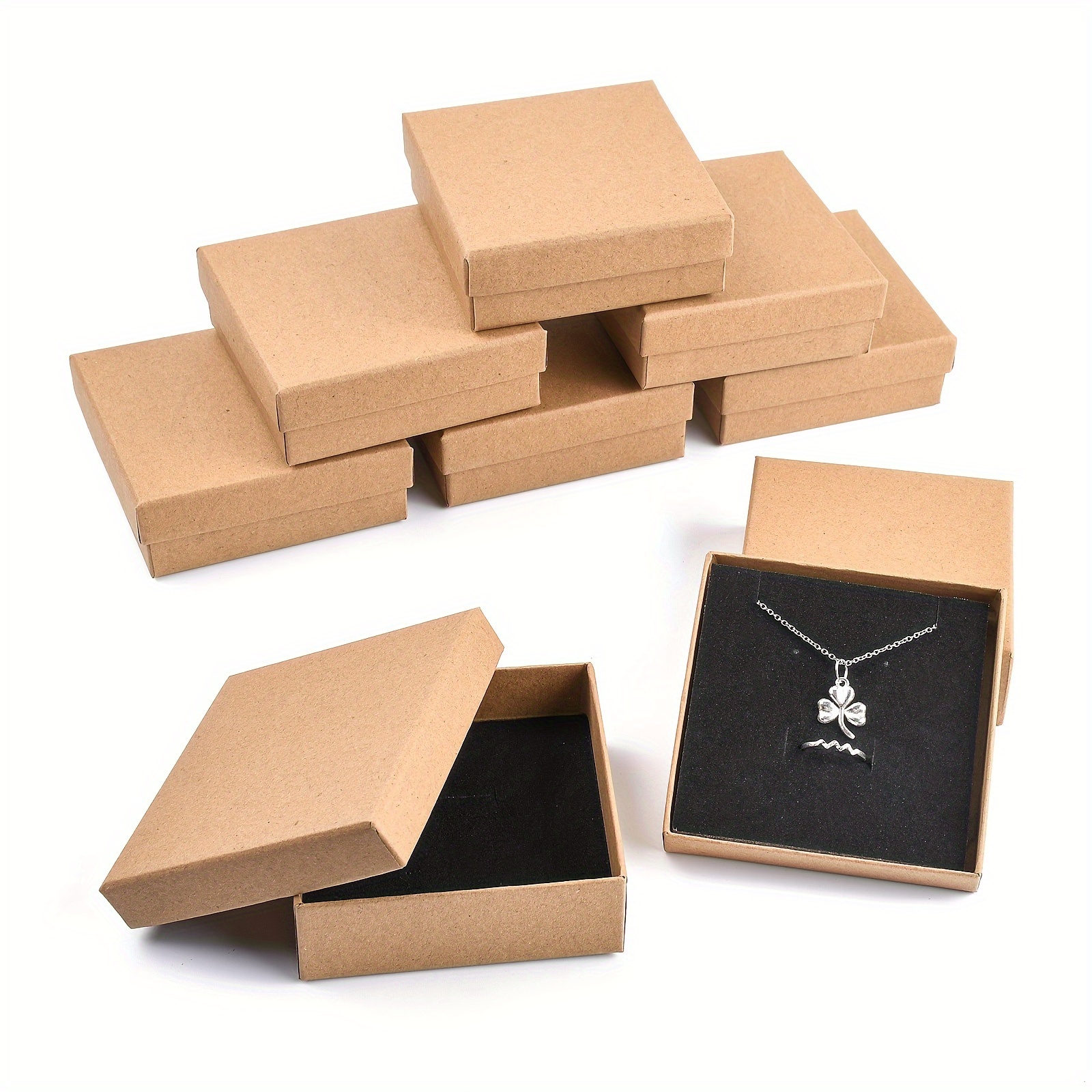 E-shop 12 Stück Schmuckkästen aus Karton, quadratisch, hellbraun, kleine Geschenkverpackungsboxen für Armbänder, Halsketten, Valentinstag,