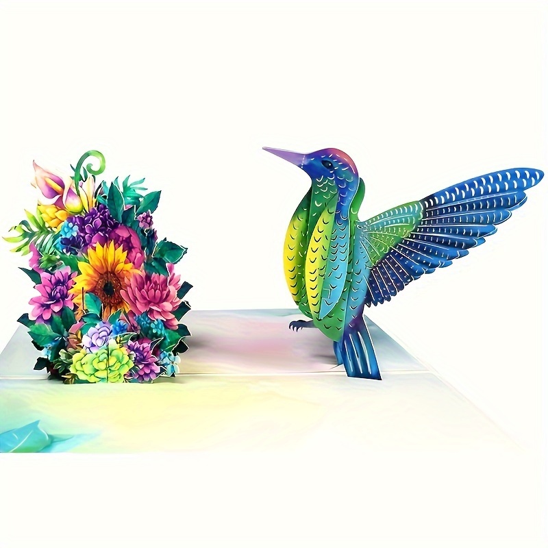 

3d Pop-up Hummingbird & Flower Greeting Card With Envelope - Perfect For Valentine's, Mother's Day, Weddings, Anniversaries, Birthdays, Thanksgiving, Christmas