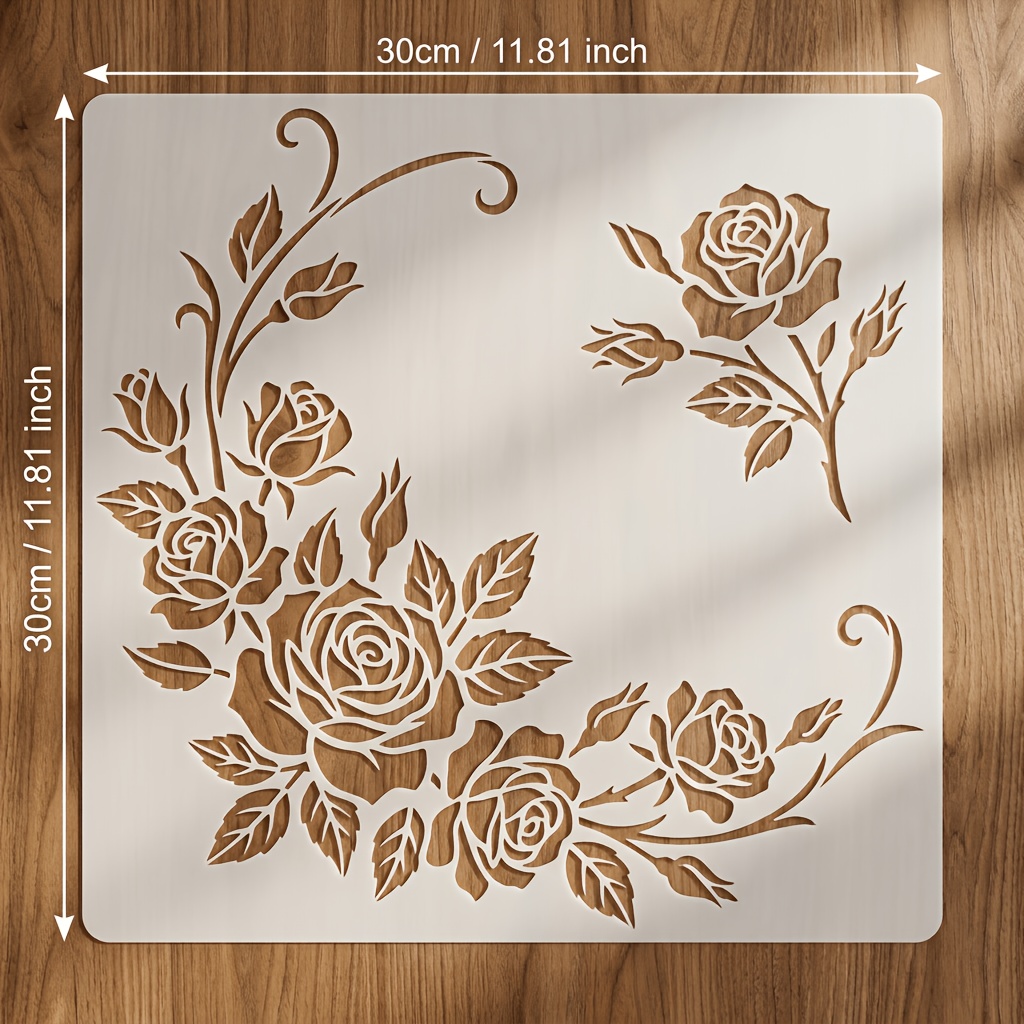 TEMU Large Thickened Rose Stencils Suitable For Diy Crafts, Reusable Washable Templates With Rose Patterns For Scrapbooking, Wall Murals, Clothing