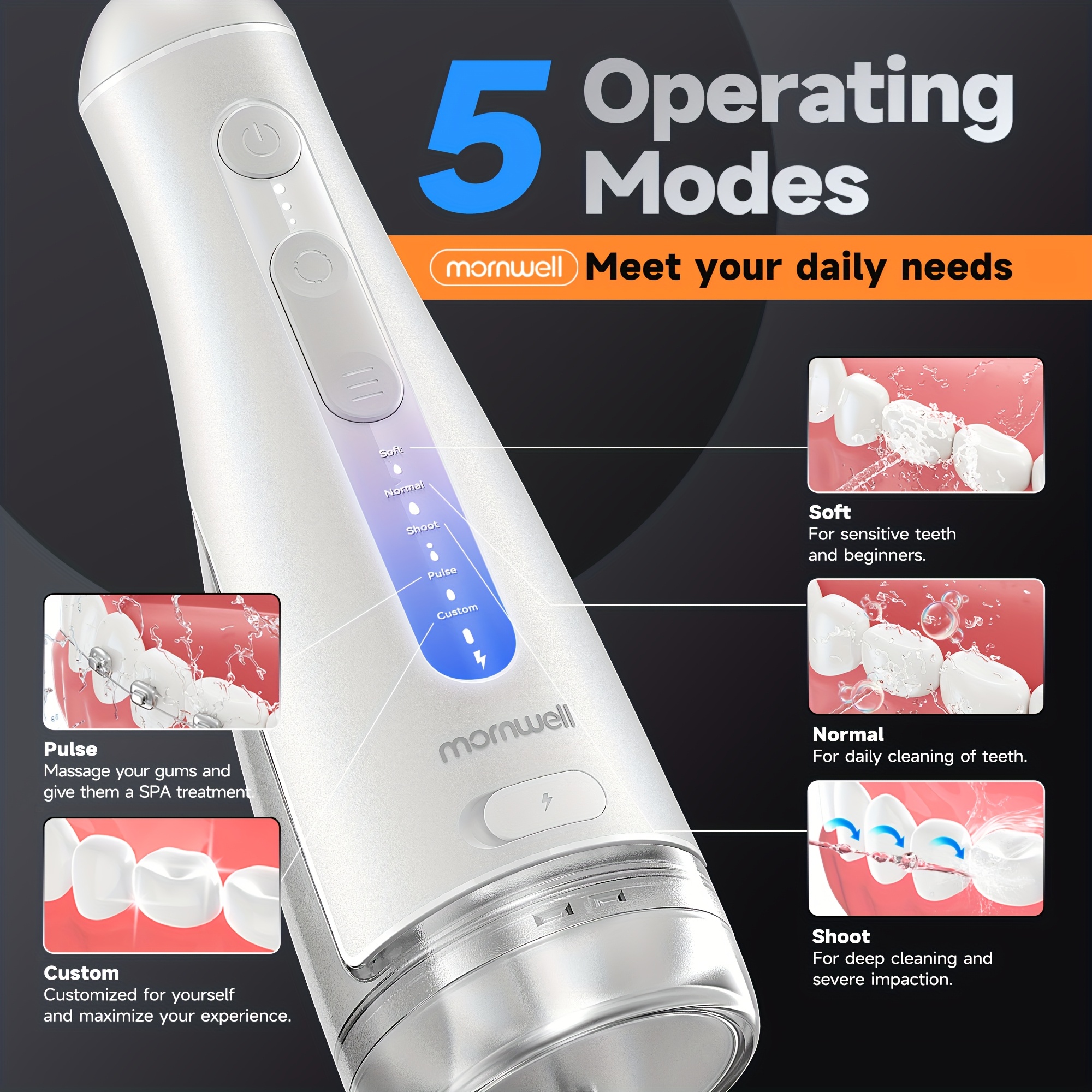 Mornwell F42 Portable 300ml Oral Irrigator with 5 Replacement Heads