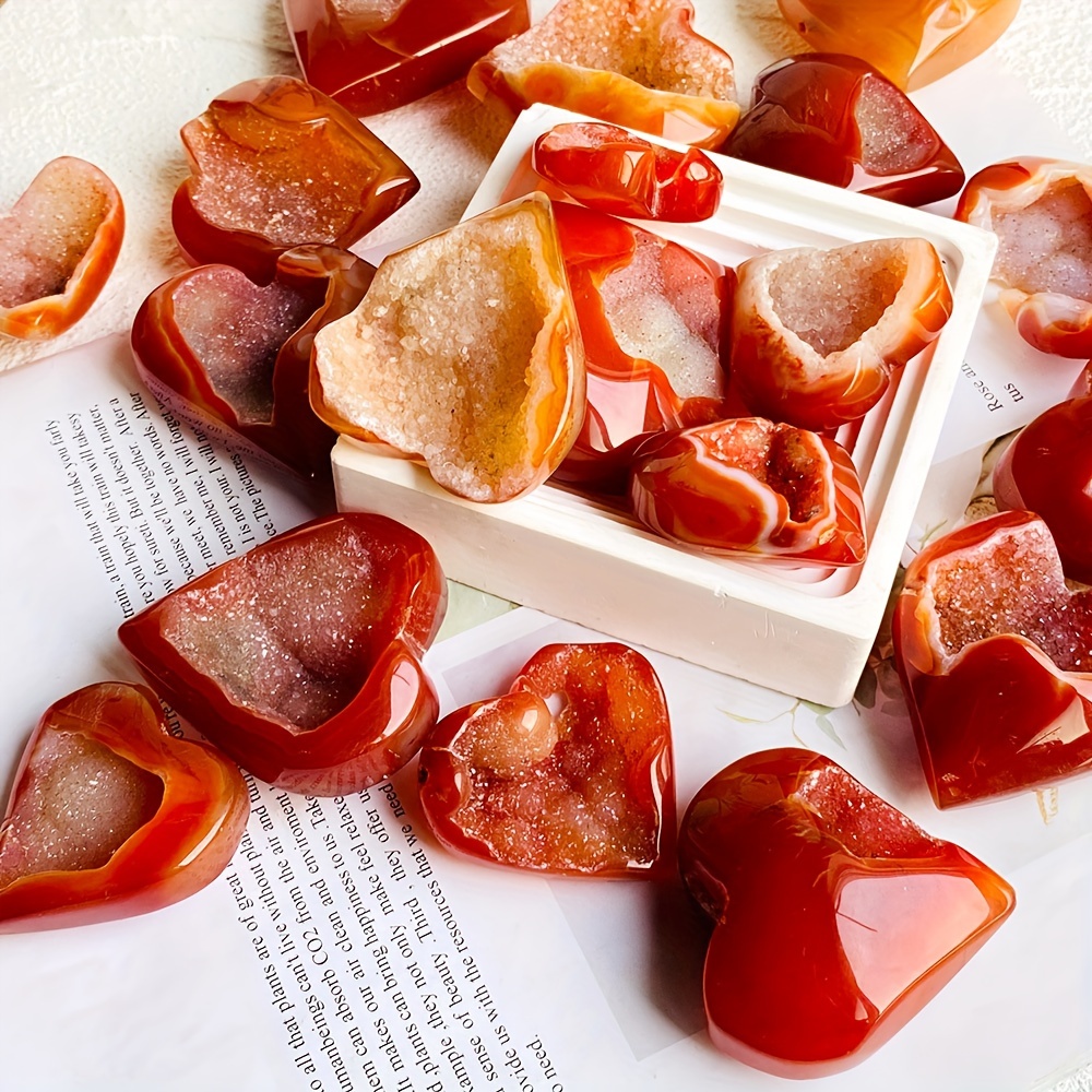 Red Agate Heart Shaped Geode Crystal Cluster with Natural Patterns