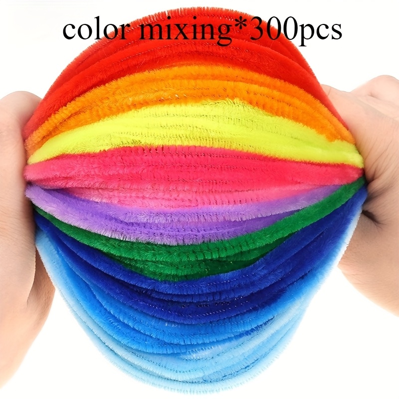 Image of 300pcs Of Mixed Colors Pipeline Cleaning Rods, Chenille Stems, Plush And Bending Rods - Flexible Plastic Rods Suitable For Hair Additions, Flower Arrangement, Art Projects - Bright Colors