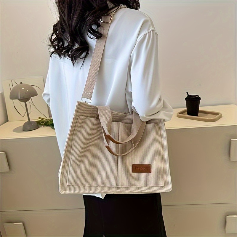 stylish and spacious corduroy tote bag for women versatile crossbody shoulder handbag with magnet closure
