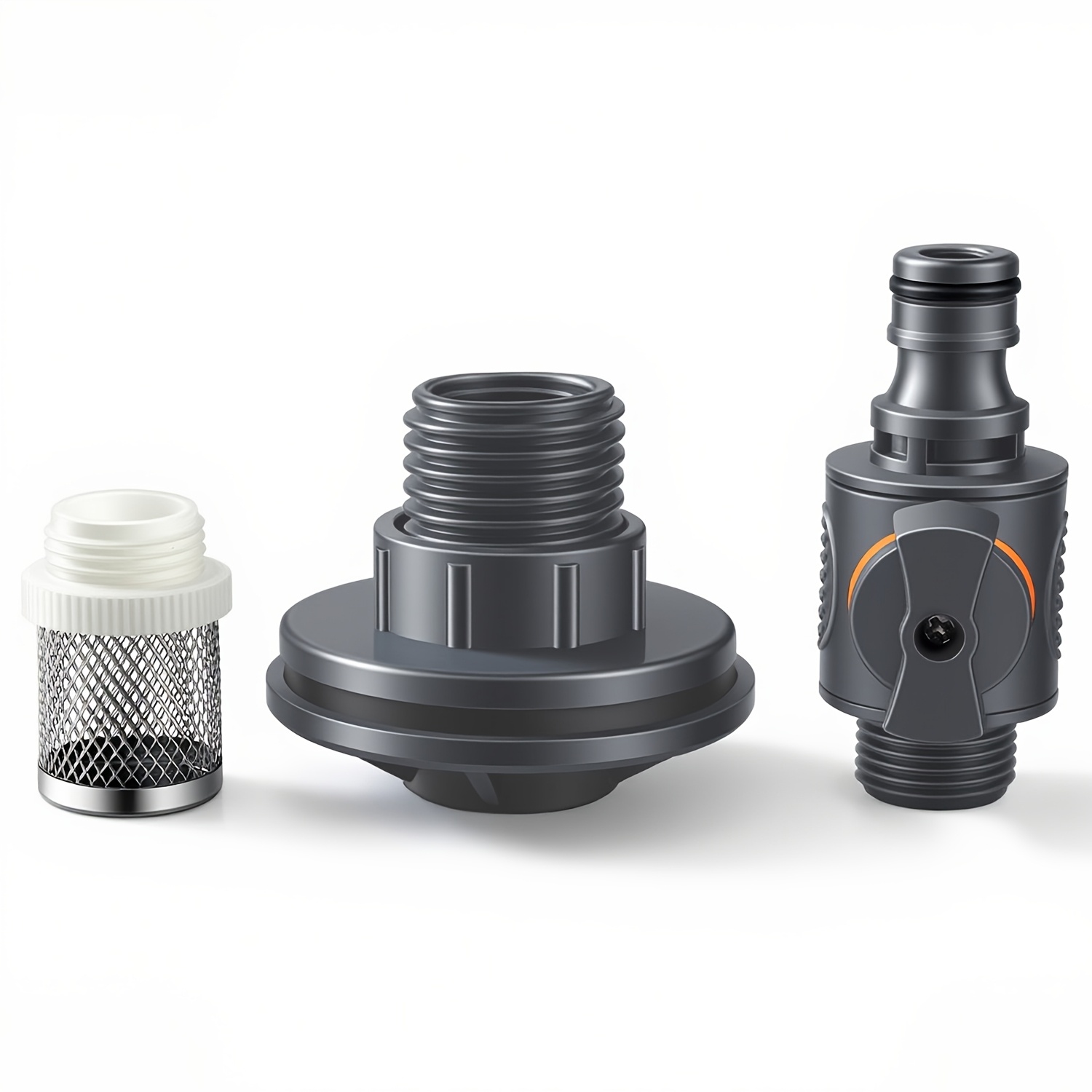 3pcs Rainwater Collection Connector Kit With Filter Screen, Pvc Durable Water Tank Adapter With Valve And Filter Screen,1/2"- External Thread Connector, Suitable For Irrigation/water Storage Bucket