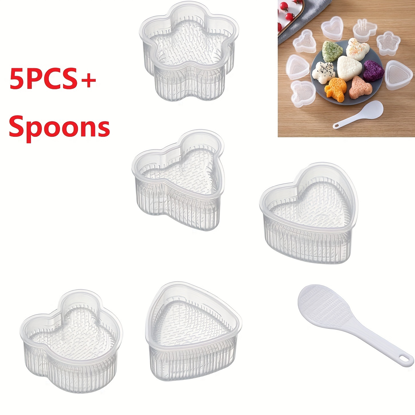 

5pcs Rice Ball Mold With Spoon, Rice Ball Makers With Spatula, Rice Ball Maker, Shake Onigiri Mold, Triangle Rice Ball Maker, Diy Supplies, Kitchen Gadgets, Bento Accessories