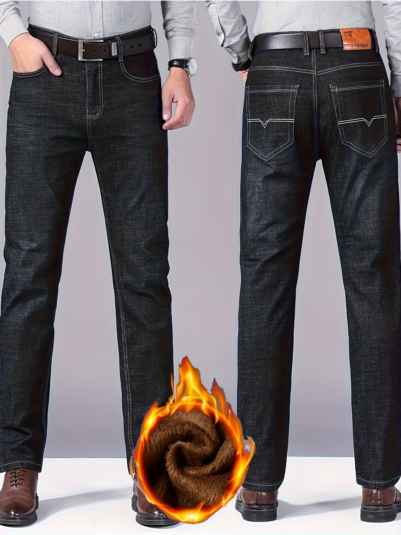 Popular Men's Business Denim Pants - -Lined for Warmth and Comfort / Regular Fit Suitable for All Seasons - Cotton Blend, Skin-Friendly, and Breathable - Mid-Waist with Stretch, Not Tight - Wash-Resistant and Fade-Proof - Available in Multiple Colors