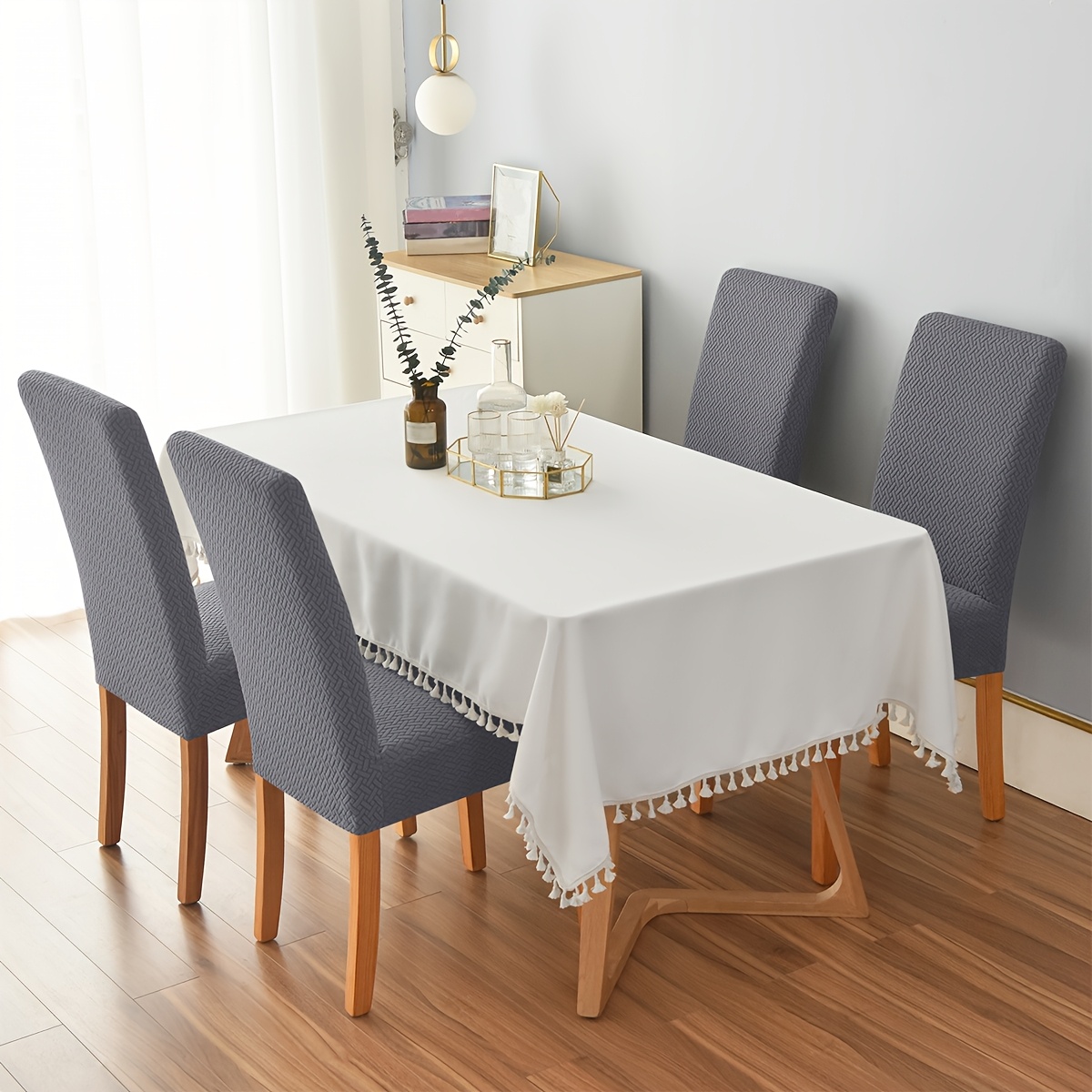 4/6pcs T-shaped Jacquard Dining Chair Covers