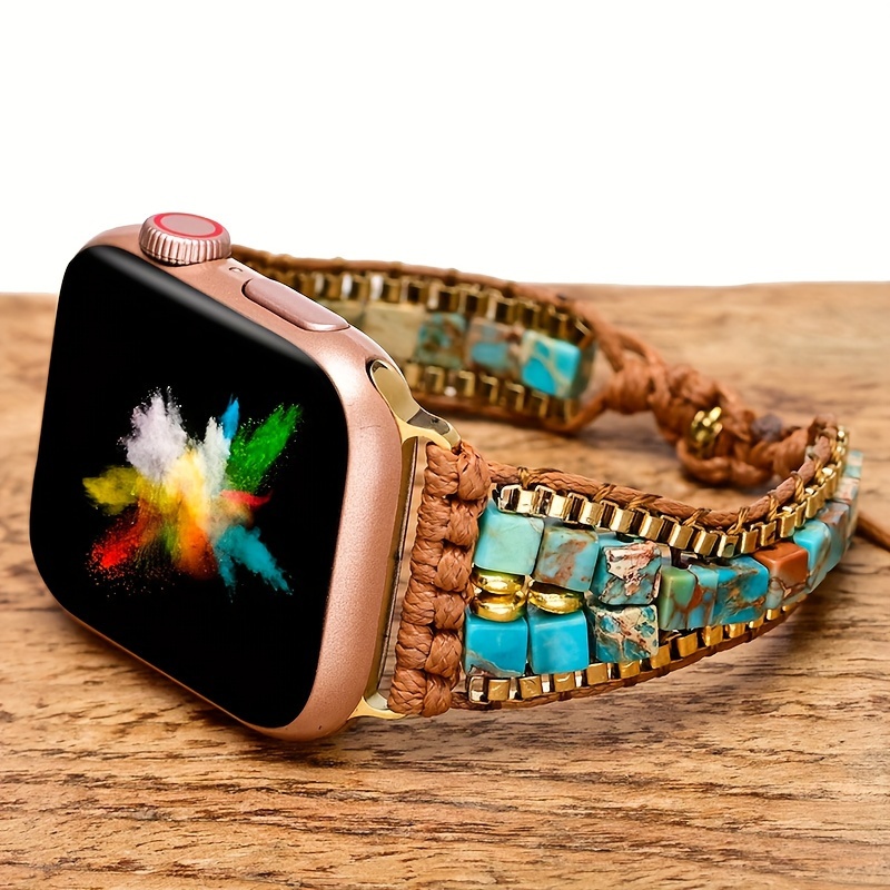 

1pc Turquoise Stone Smartwatch Bracelet, Compatible With Watch Band 38/40/41/42/44/45mm, Handmade Boho Watch Strap For Iwatch Series 9 8 7 6 5 4 3 2 1 Se Ultra